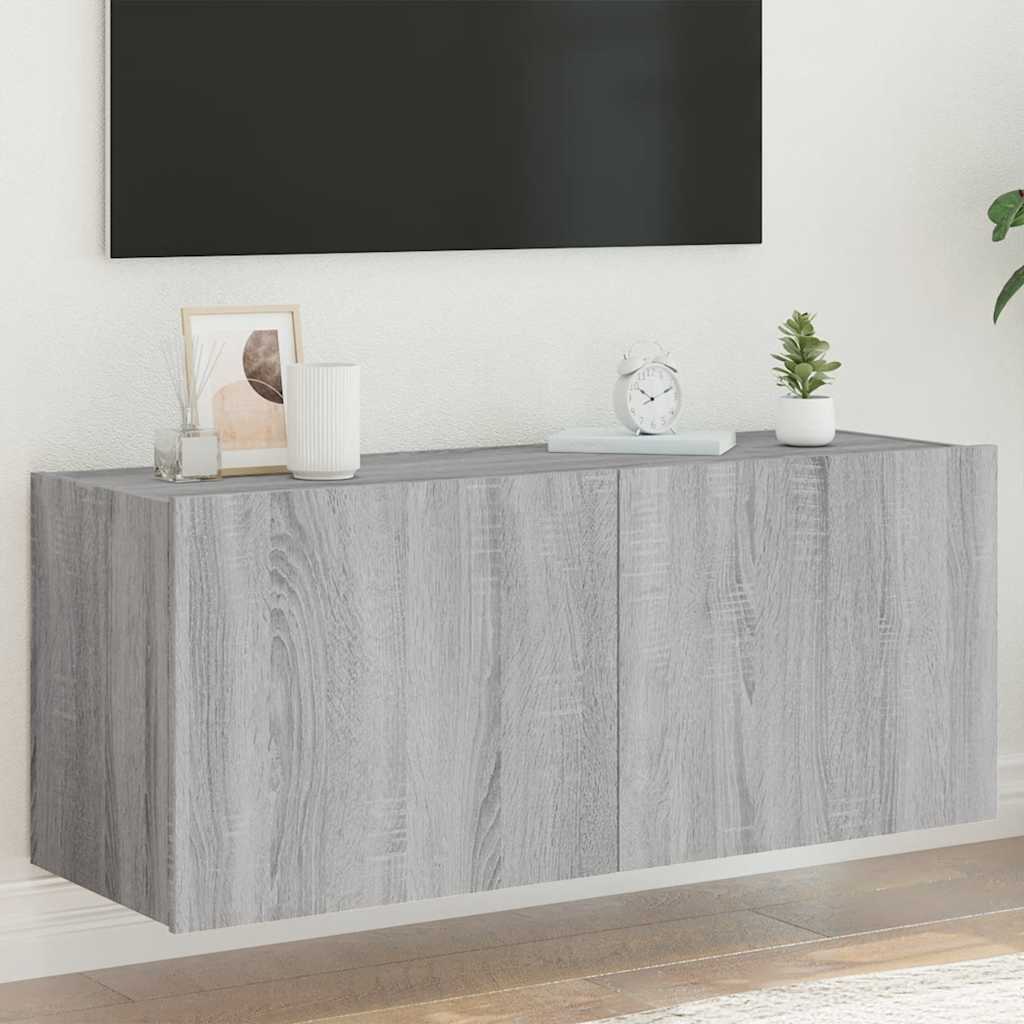 TV-Wandschrank Grau Sonoma mit LED 100 cm