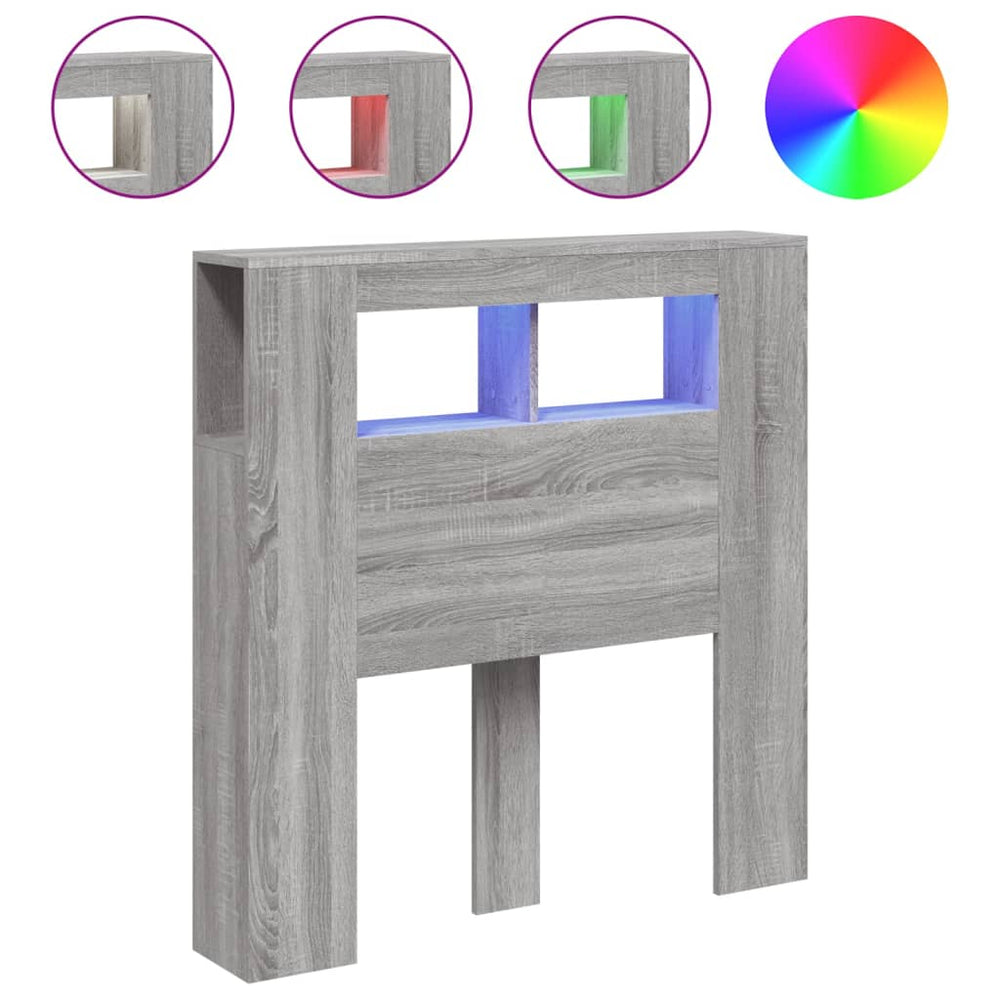vidaXL LED Headboard Gray Sonoma 100x18.5x103.5 cm Engineered Wood