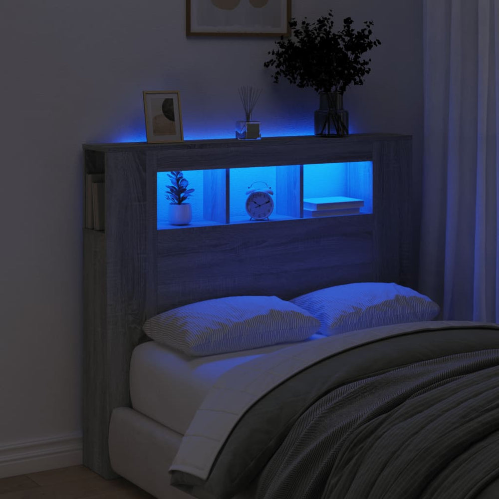 vidaXL LED Headboard Gray Sonoma 120x18.5x103.5 cm Engineered Wood