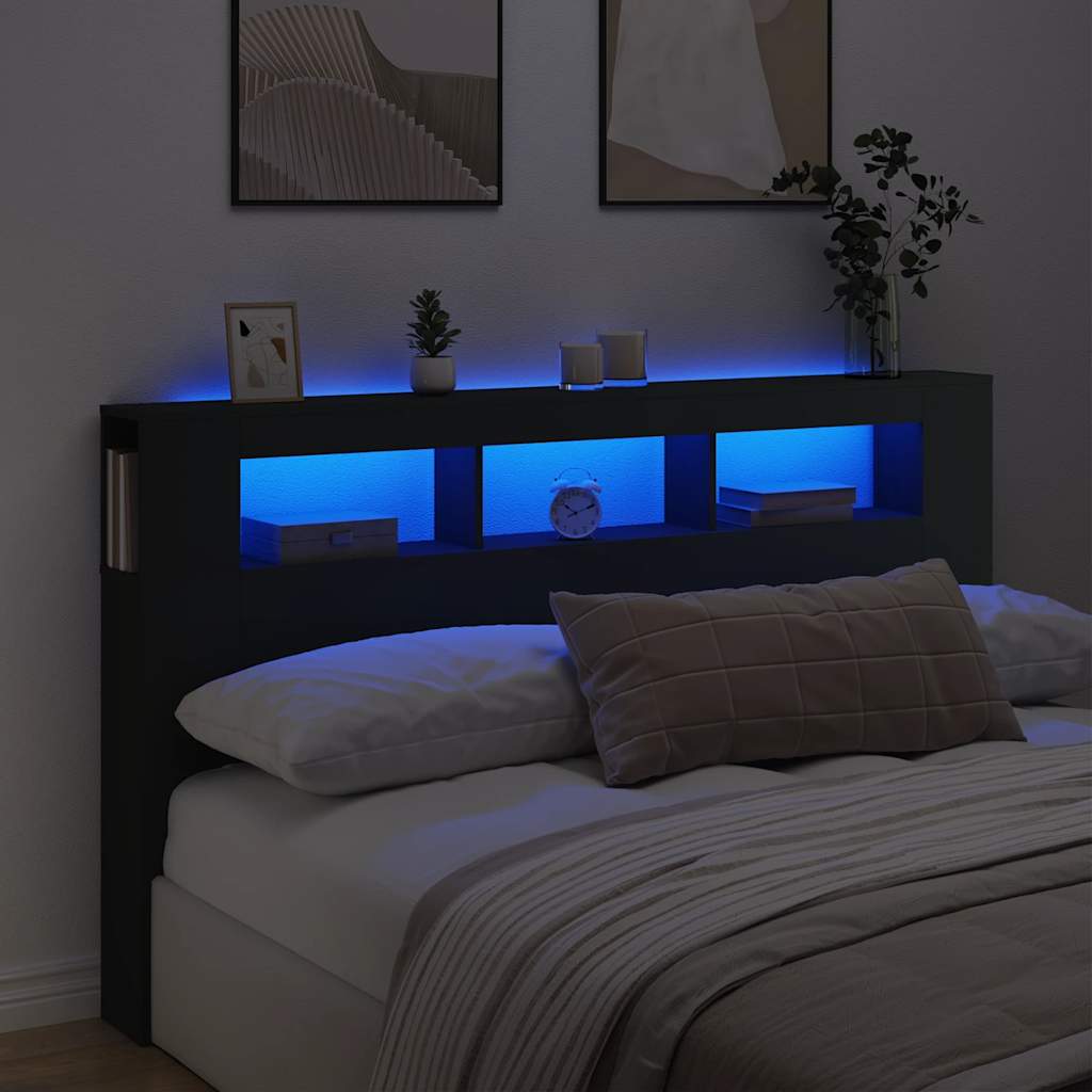 LED Kopfteil Schwarz 180 cm