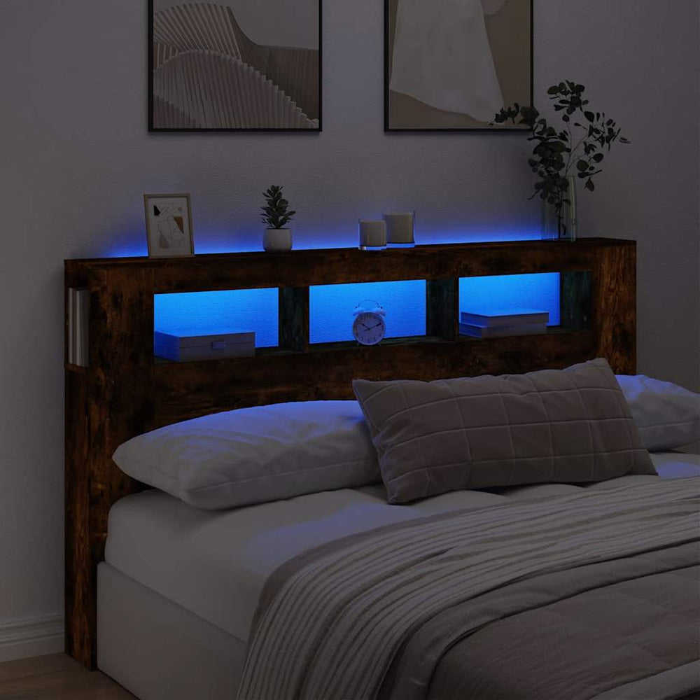 vidaXL Tête de lit LED chêne fumé 180x18,5x103,5 cm Bois d'ingénierie