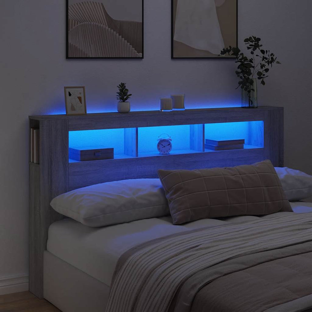vidaXL Tête de lit à LED Gris Sonoma 180x18,5x103,5 cm Bois d'ingénierie