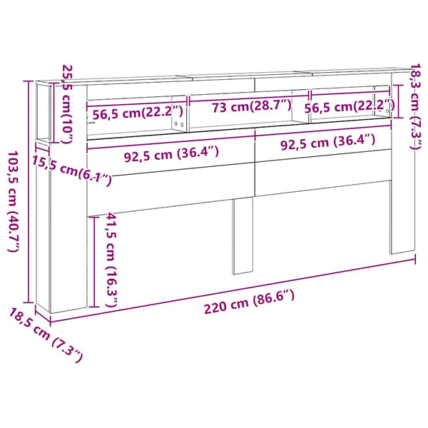 LED Kopfteil Weiß 220 cm