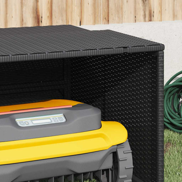 Mähroboter Garage Poly Rattan Schwarz