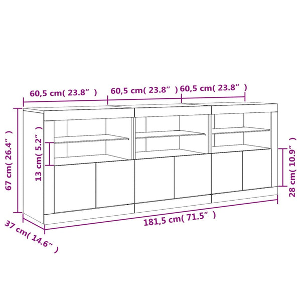 vidaXL Sideboard with LED Lights Sonoma Oak 181.5x37x67 cm