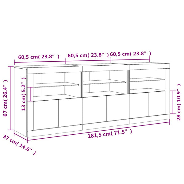 Sideboard mit LED Betongrau 181,5 cm
