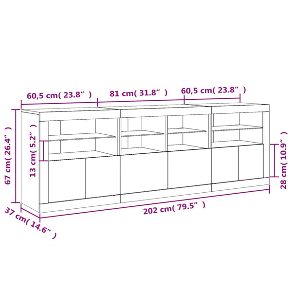 Sideboard mit LED Weiß 202 cm