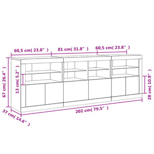 Sideboard mit LED Betongrau 202 cm