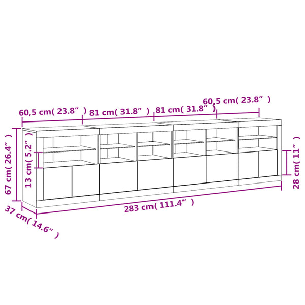 Sideboard mit LED Weiß 283 cm