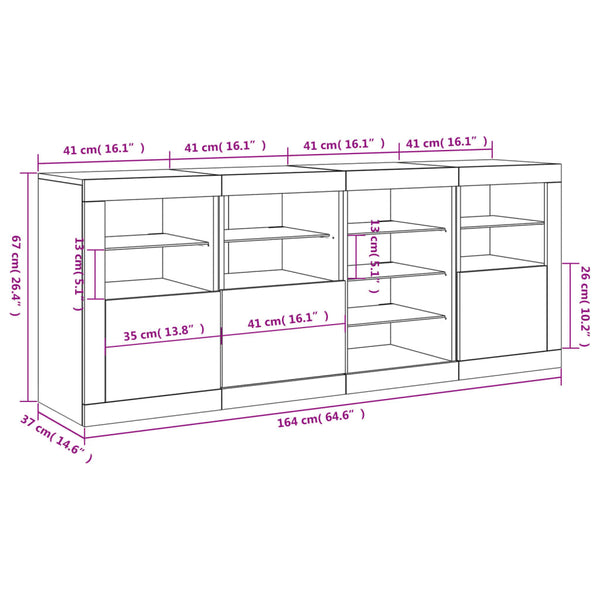 vidaXL Sideboard with LED Lights Smoked Oak 164x37x67 cm