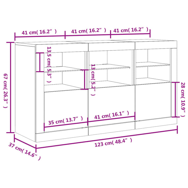 Sideboard mit LED Weiß 123x37x67 cm