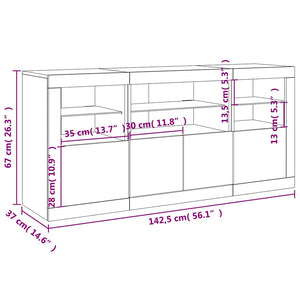 Sideboard mit LED Betongrau 142,5 cm