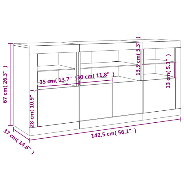 Sideboard mit LED Betongrau 142,5 cm