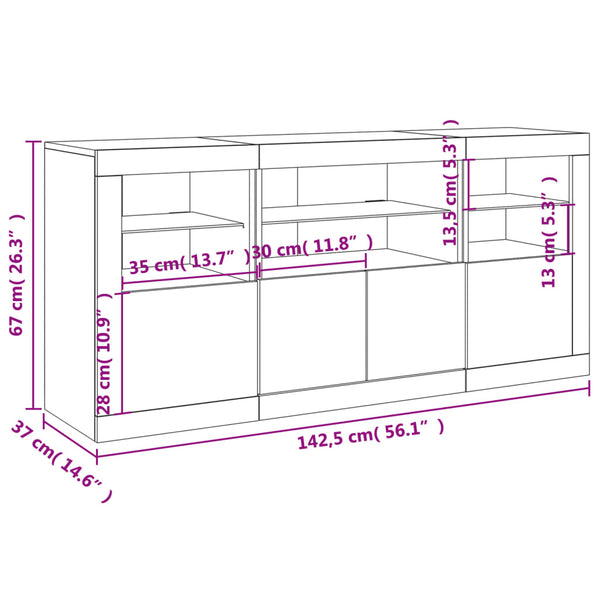 Sideboard mit LED Räuchereiche 142,5 cm