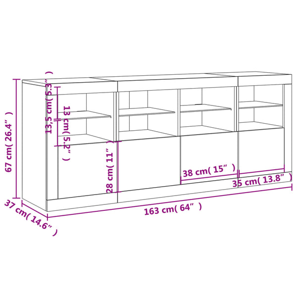 Sideboard mit LED-Leuchten, Weiß, 163 cm