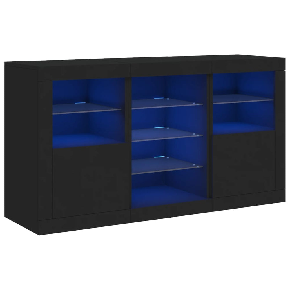Schwarzes Sideboard mit LED-Leuchten 123 cm