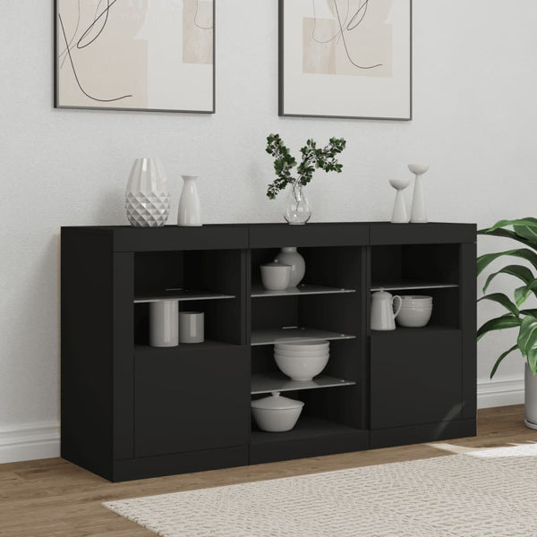 Schwarzes Sideboard mit LED-Leuchten 123 cm