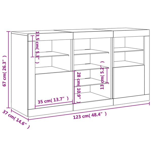 Schwarzes Sideboard mit LED-Leuchten 123 cm