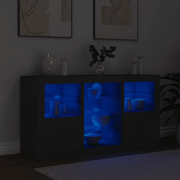 Schwarzes Sideboard mit LED-Leuchten 123 cm