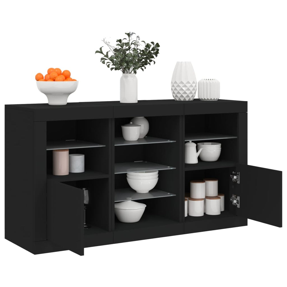 Schwarzes Sideboard mit LED-Leuchten 123 cm