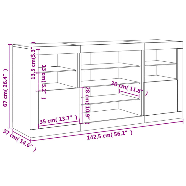 Sideboard mit LED Schwarz 142,5 cm