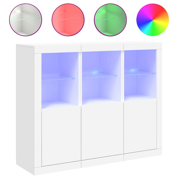 Sideboards mit LED-Leuchten, 3er-Set, Weiß