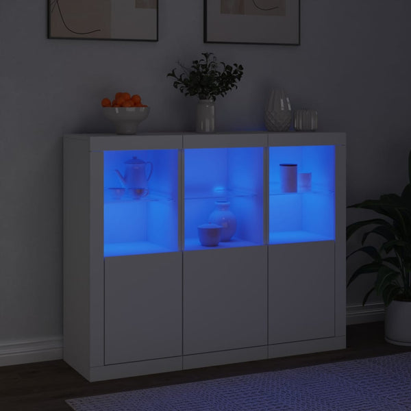 Sideboards mit LED-Leuchten, 3er-Set, Weiß