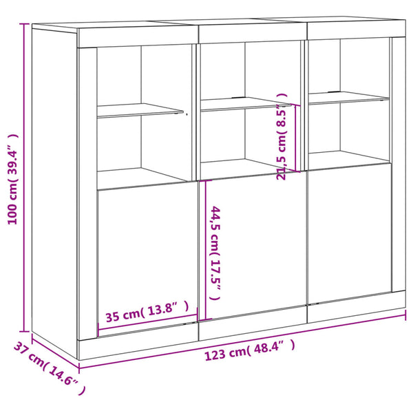 Sideboards mit LED-Leuchten, 3er-Set, Weiß