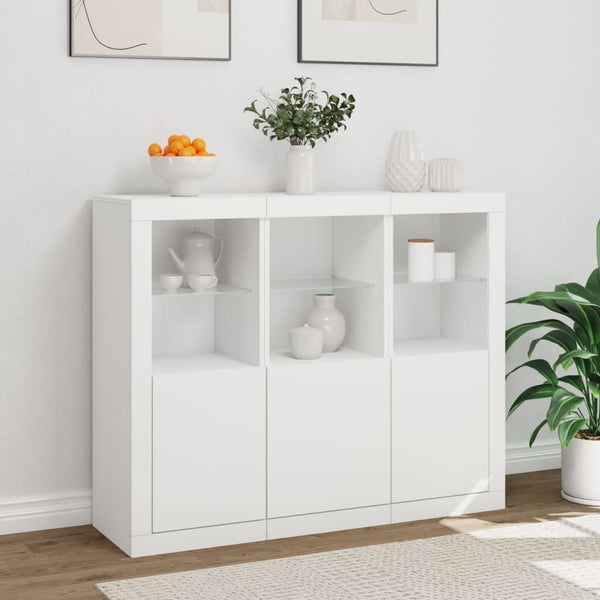 Sideboards mit LED-Leuchten, 3er-Set, Weiß