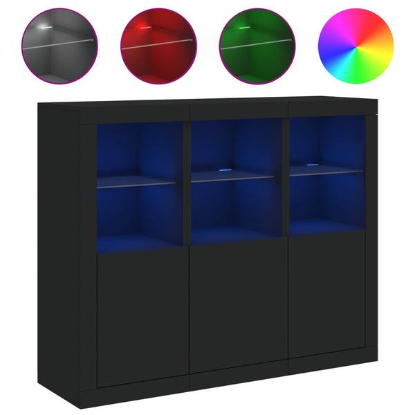 Sideboards mit LED-Leuchten, 3er Set, Schwarz