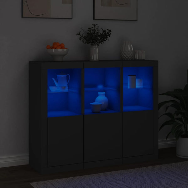 Sideboards mit LED-Leuchten, 3er Set, Schwarz