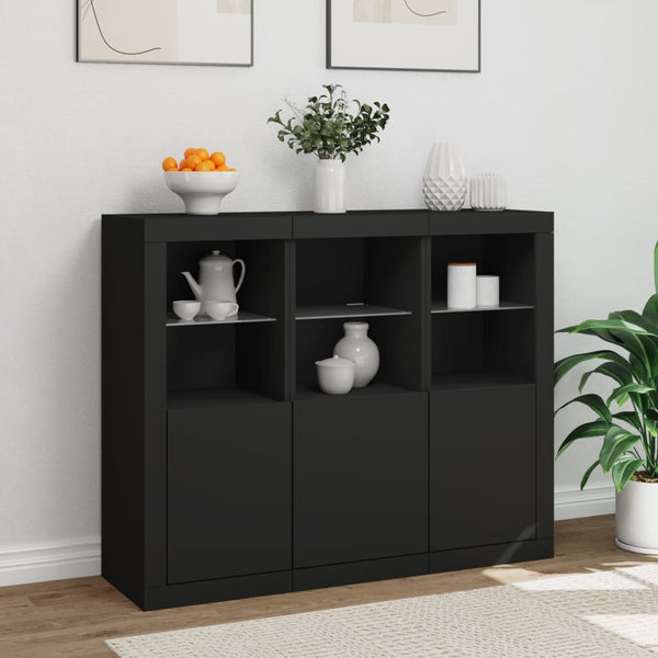 Sideboards mit LED-Leuchten, 3er Set, Schwarz