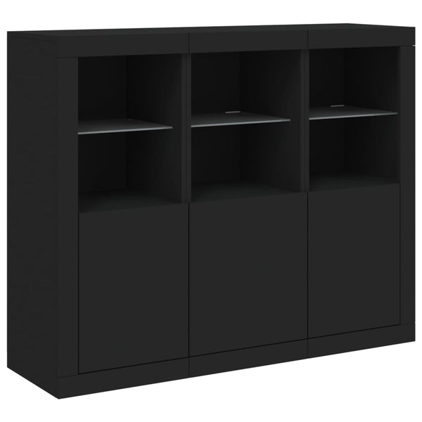 Sideboards mit LED-Leuchten, 3er Set, Schwarz