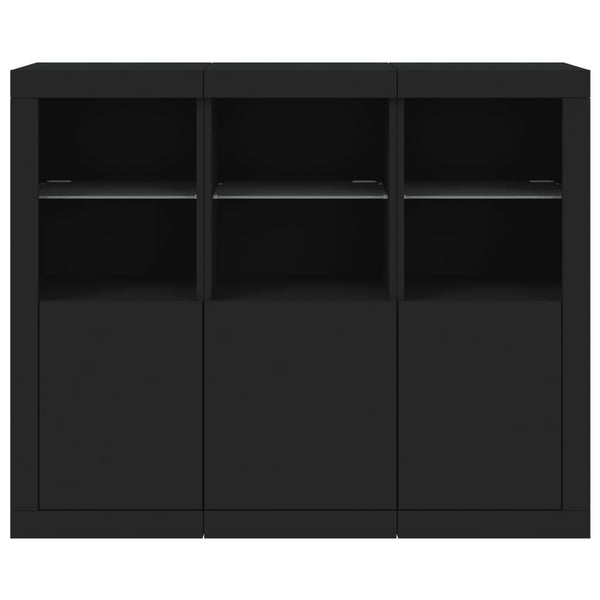 Sideboards mit LED-Leuchten, 3er Set, Schwarz