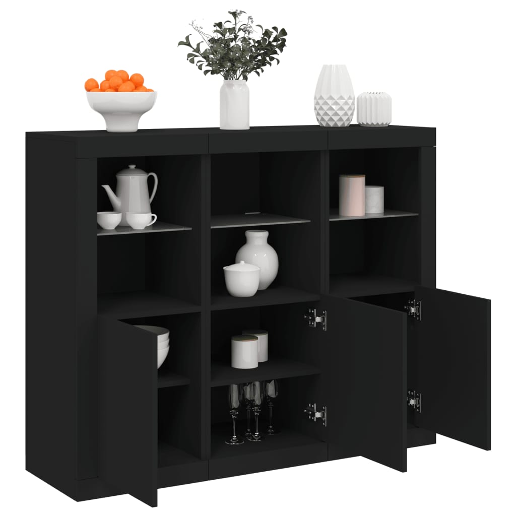Sideboards mit LED-Leuchten, 3er Set, Schwarz