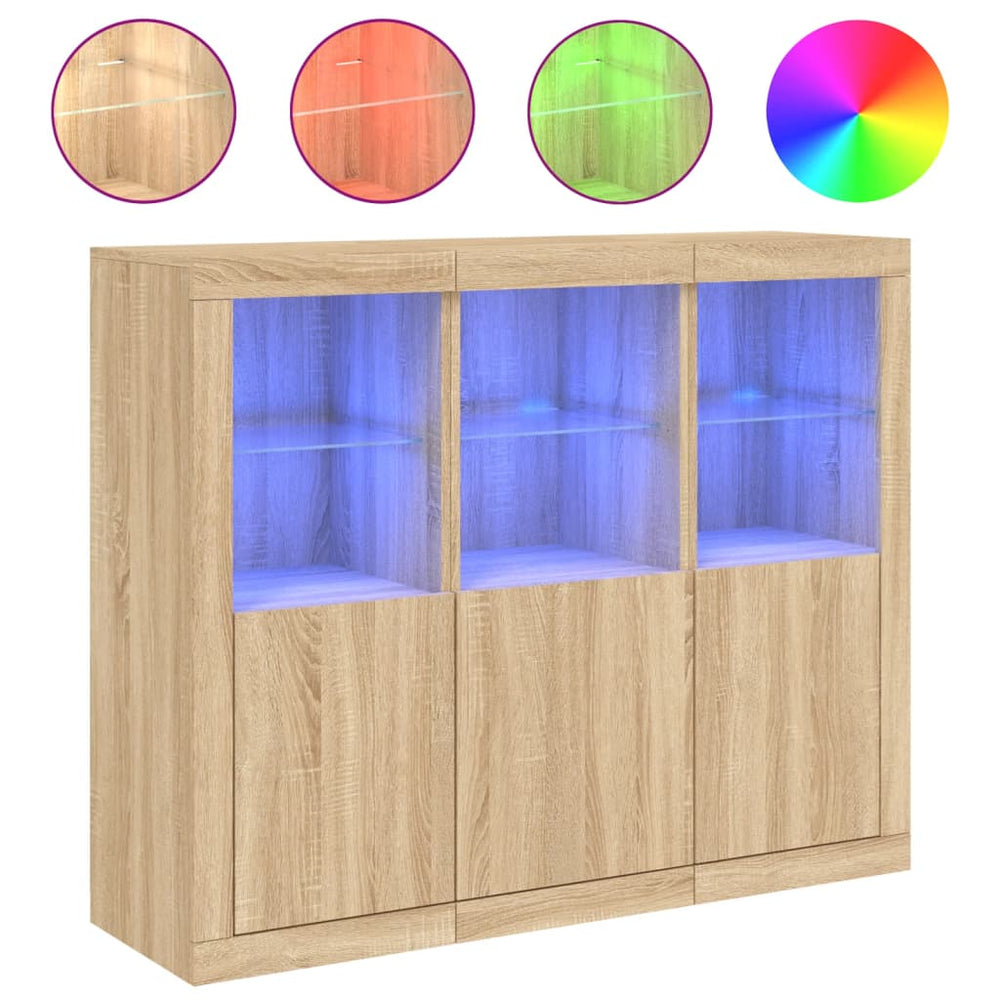Sideboards mit LED Sonoma-Eiche 3er Set