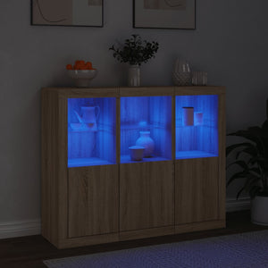 Sideboards mit LED Sonoma-Eiche 3er Set