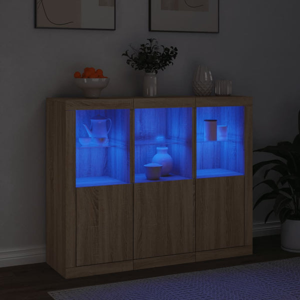 Sideboards mit LED Sonoma-Eiche 3er Set