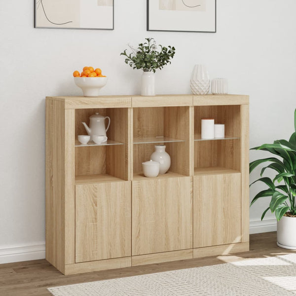 Sideboards mit LED Sonoma-Eiche 3er Set