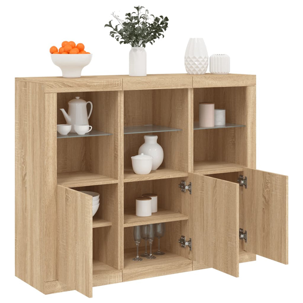 Sideboards mit LED Sonoma-Eiche 3er Set