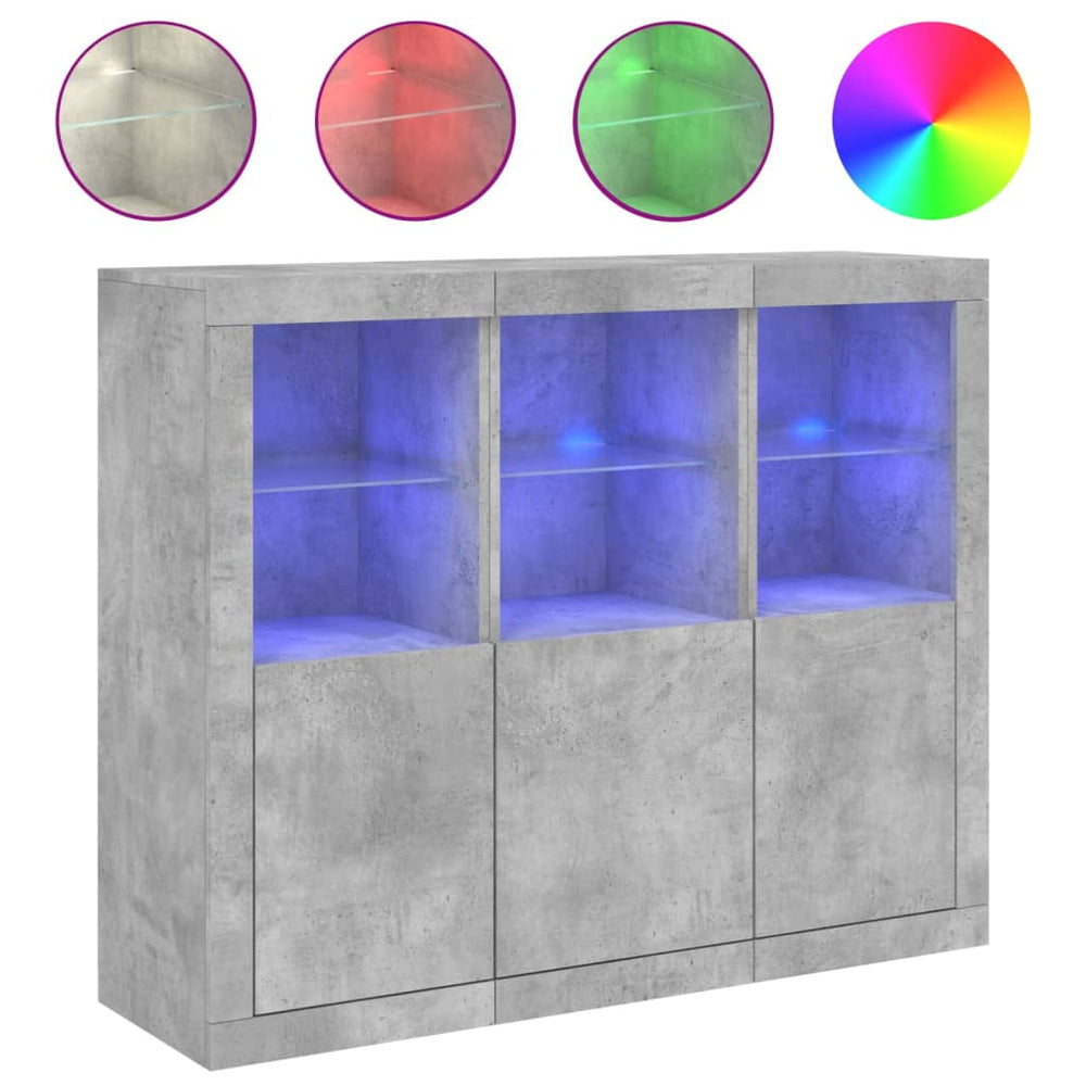 Sideboards mit LED-Leuchten, 3er-Set, Betongrau