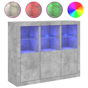 Sideboards mit LED-Leuchten, 3er-Set, Betongrau