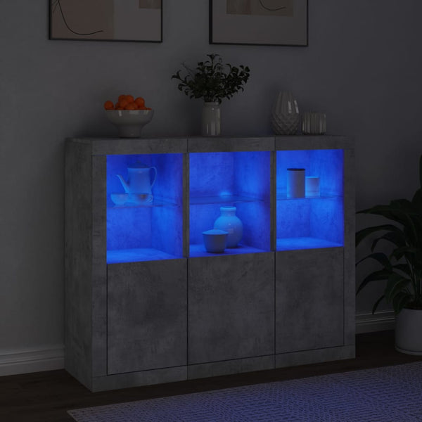 Sideboards mit LED-Leuchten, 3er-Set, Betongrau