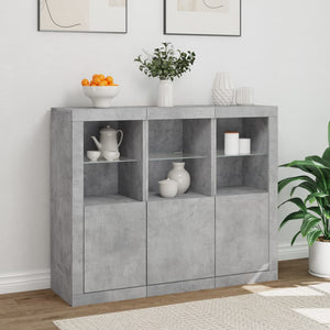 Sideboards mit LED-Leuchten, 3er-Set, Betongrau