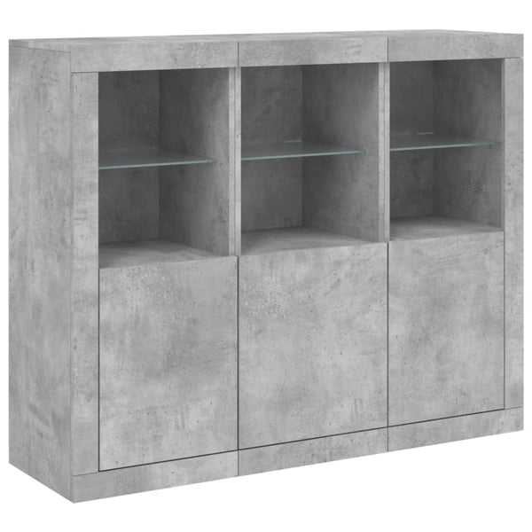 Sideboards mit LED-Leuchten, 3er-Set, Betongrau