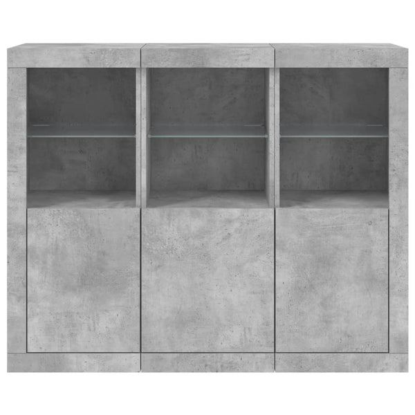 Sideboards mit LED-Leuchten, 3er-Set, Betongrau