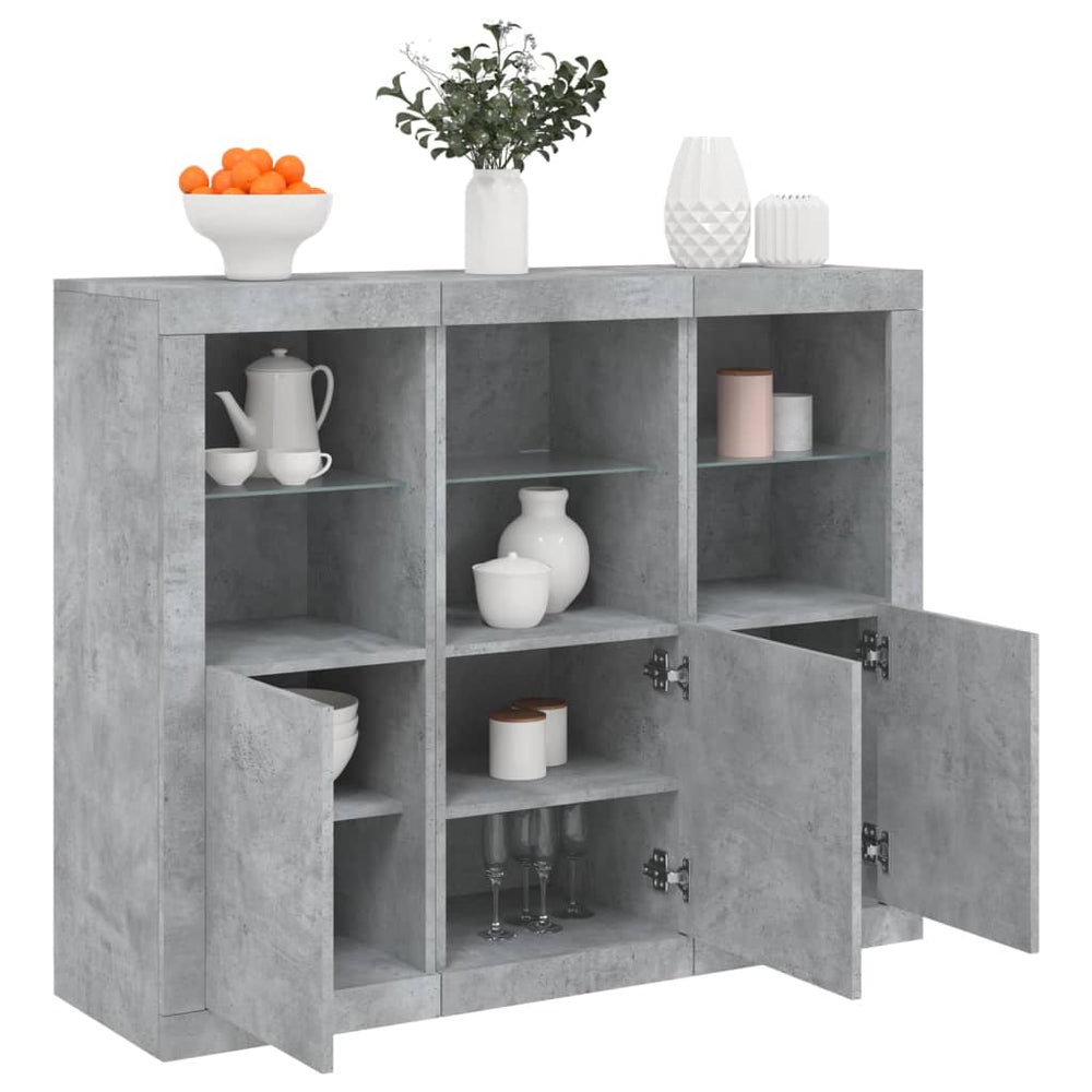 Sideboards mit LED-Leuchten, 3er-Set, Betongrau