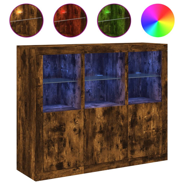 Sideboards mit LED Räuchereiche 3er Set