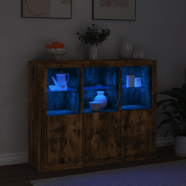 Sideboards mit LED Räuchereiche 3er Set