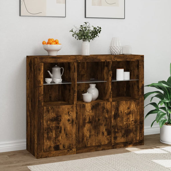 Sideboards mit LED Räuchereiche 3er Set